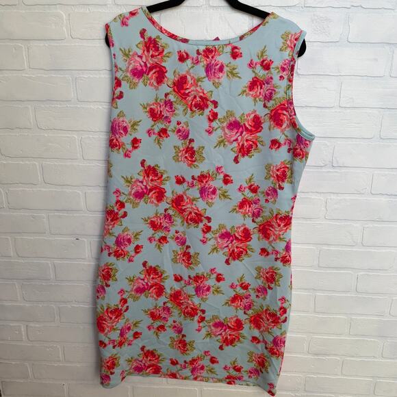 Double Take Women's Y2K Blue Pink Rose Tube Sleeveless Dress Plus Size 3x - Picture 2 of 7